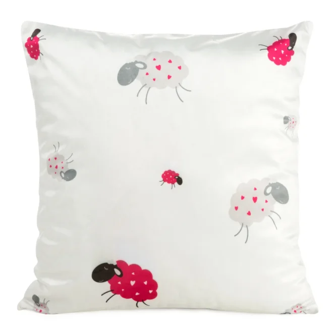 Poszewka na poduszkę 45x45 cm welwetowa z motywem słodkich baranków biało, różowa KIDS 3 DESIGN 91 Eurofirany