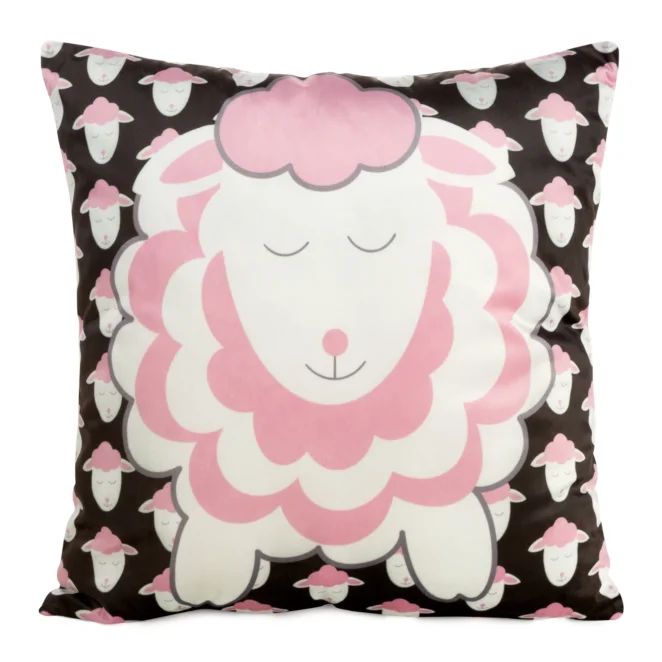 Poszewka na poduszkę 45x45 cm welwetowa z motywem słodkich baranków czarno, różowa KIDS 7 B DESIGN 96 Eurofirany