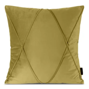Poszewka na poduszkę 45x45 cm welwetowa z ozdobnym geometrycznym przeszywanym wzorem musztardowa NALA 1 EUROFIRANY PREMIUM