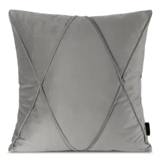 Poszewka na poduszkę 45x45 cm welwetowa z ozdobnym geometrycznym przeszywanym wzorem srebrna NALA 1 EUROFIRANY PREMIUM