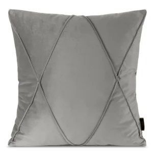 Poszewka na poduszkę 45x45 cm welwetowa z ozdobnym geometrycznym przeszywanym wzorem srebrna NALA 1 EUROFIRANY PREMIUM