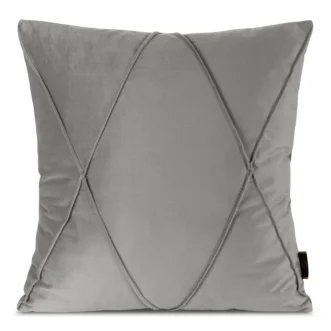 Poszewka na poduszkę 45x45 cm welwetowa z ozdobnym geometrycznym przeszywanym wzorem srebrna NALA 1 EUROFIRANY PREMIUM