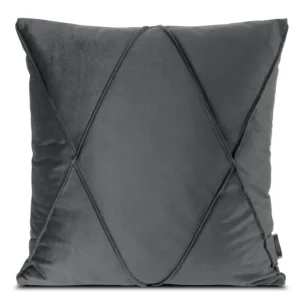 Poszewka na poduszkę 45x45 cm welwetowa z ozdobnym geometrycznym przeszywanym wzorem stalowa NALA 1 EUROFIRANY PREMIUM