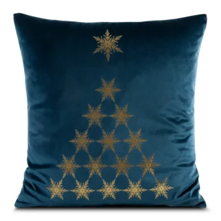 Poszewka na poduszkę 45x45 cm welwetowa zdobiona złotym nadrukiem granatowo, złota JOY Eurofirany