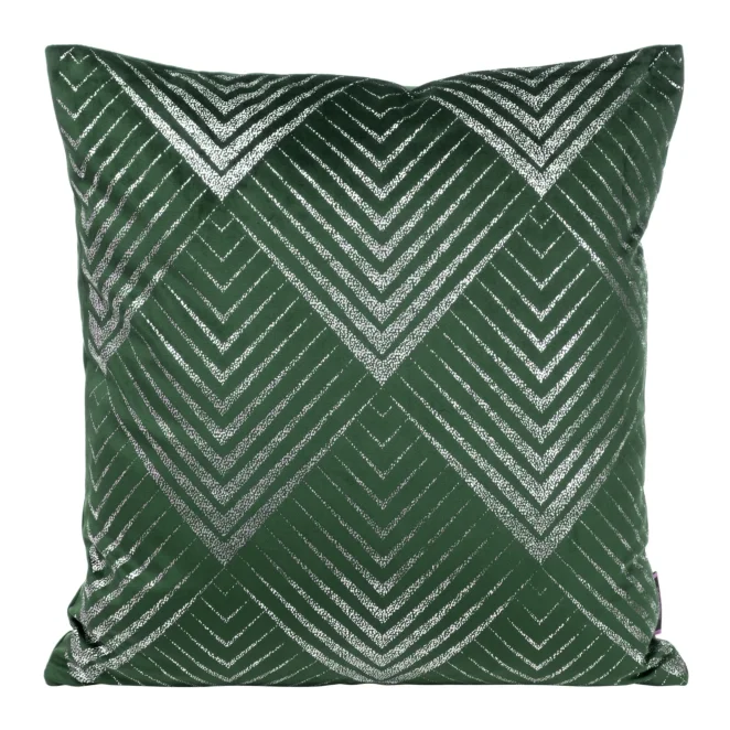 Poszewka na poduszkę 45x45 cm welwetowa ze srebrnym geometrycznym nadrukiem ciemnozielona BLINK 36 Eurofirany