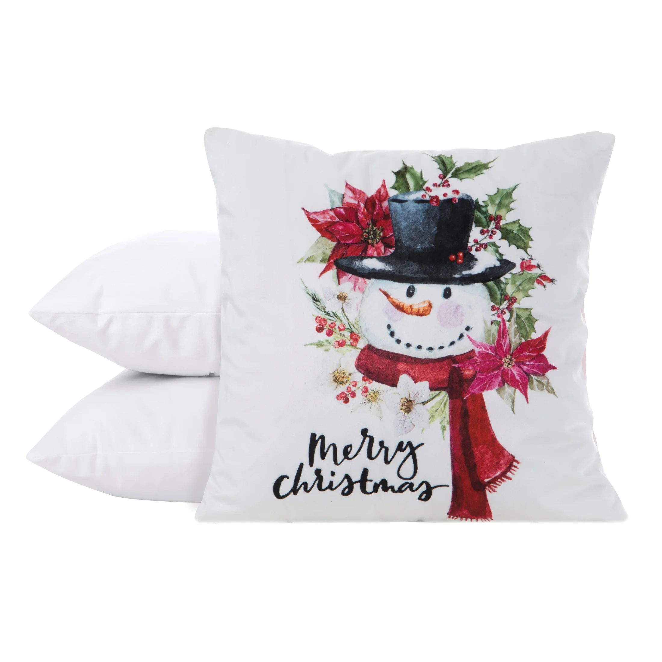 Poszewka na poduszkę 45x45 cm z nadrukiem bałwanka biało, czerwona JINGLE 38 Eurofirany
