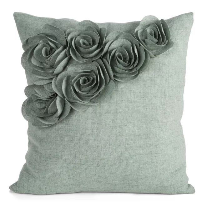 Poszewka na poduszkę 45x45 cm zielona o naturalnym splocie w 3D róże FLORES 7 Eurofirany