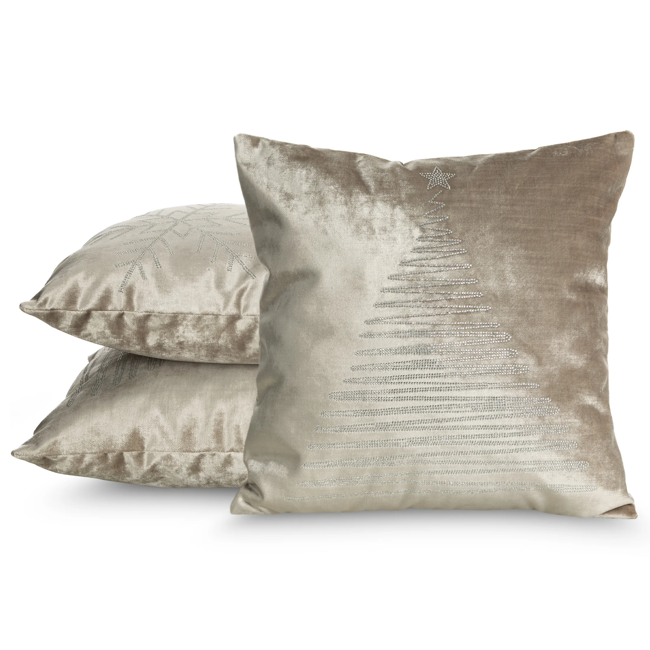 Poszewka na poduszkę świąteczna 45x45 cm beżowo, srebrna welwetowa z lśniącymi kryształkami i elegancką lamówką ROYAL 4 Eurofirany