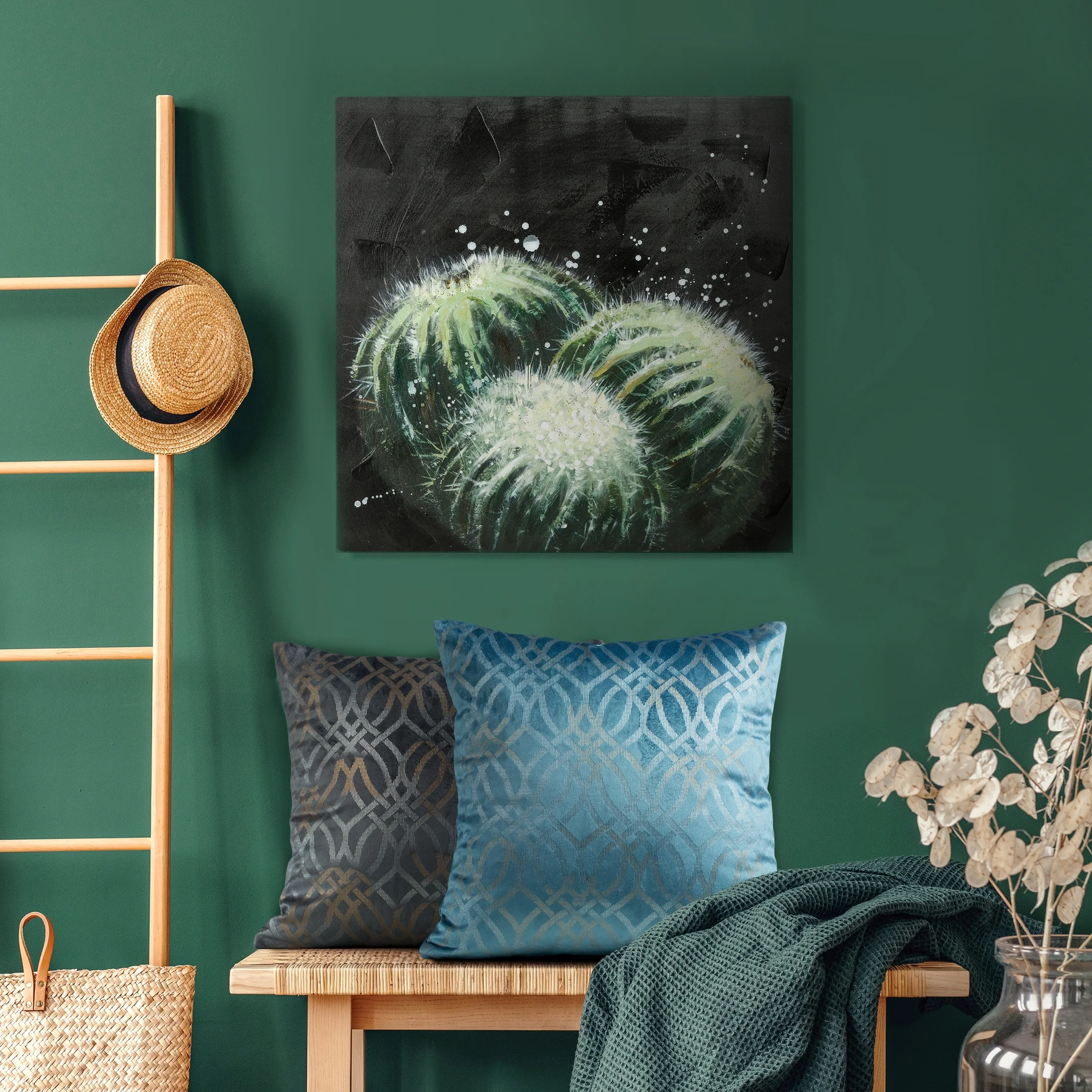 Poszewka na poduszkę 40x40 cm welwetowa z nadrukiem w stylu boho beżowo, złocista ARETA Eurofirany
