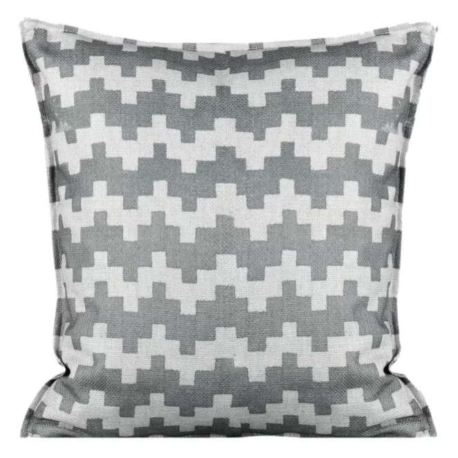 Poszewka na poduszkę 45x45 cm welwetowa z geometrycznym nadrukiem i wypustką na brzegach stalowo, beżowa GEO Eurofirany