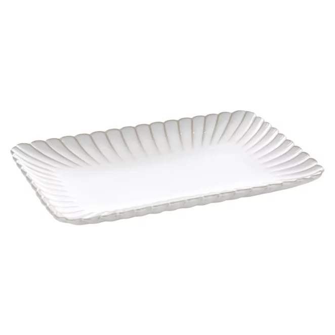 Patera ceramiczna dekoracyjna kremowo-beżowa prostokątna zdobiona przecieranym wzorem w stylu eko 32x20x3 cm AVRIL Eurofirany