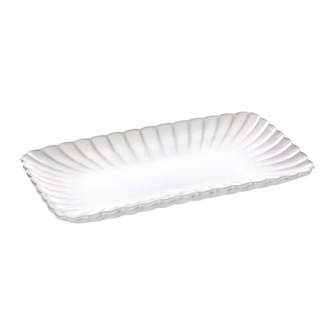 Patera ceramiczna dekoracyjna kremowo-beżowa prostokątna zdobiona przecieranym wzorem w stylu eko 25x15x3 cm AVRIL Eurofirany