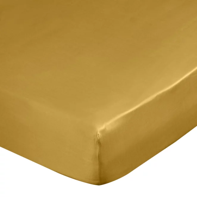 Prześcieradło z gumką 100x200 cm z satyny bawełnianej kolor musztardowy 125 g/m2 DINA Diva Line Eurofirany