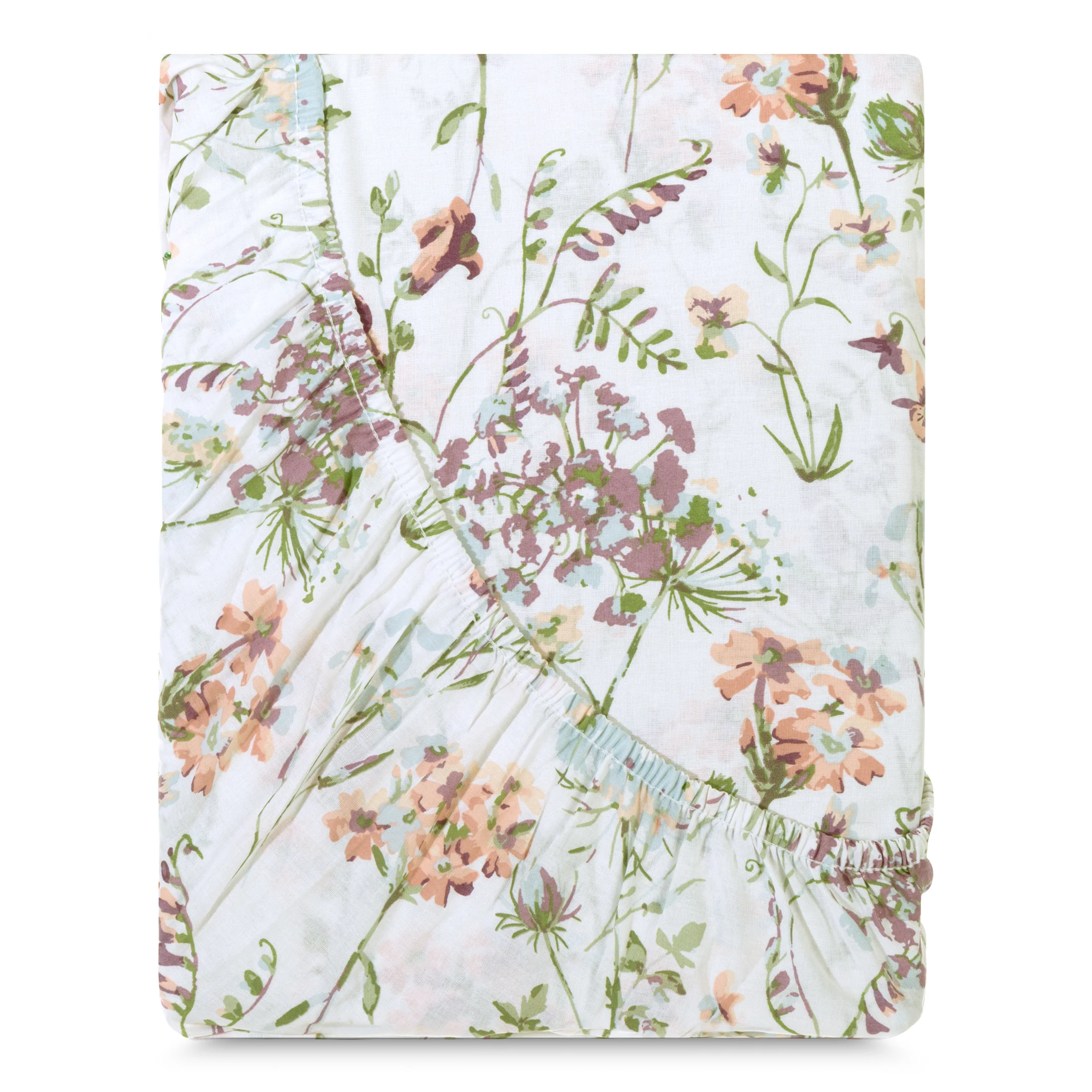 Prześcieradło z gumką 180x200 cm z bawełny kolor różowy,zielony z wzorem roślinnym 105 g/m2 PRINT Eurofirany