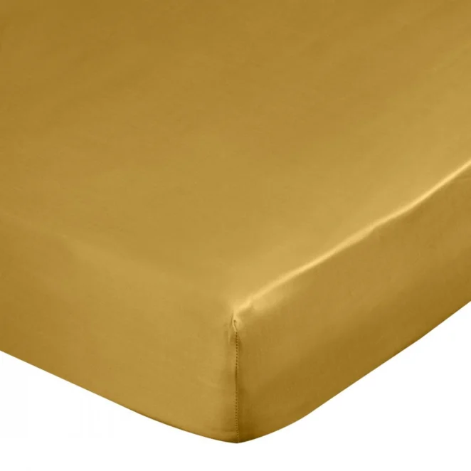 Prześcieradło z gumką 100x200 cm z satyny bawełnianej kolor musztardowy 125 g/m2 DINA Diva Line Eurofirany