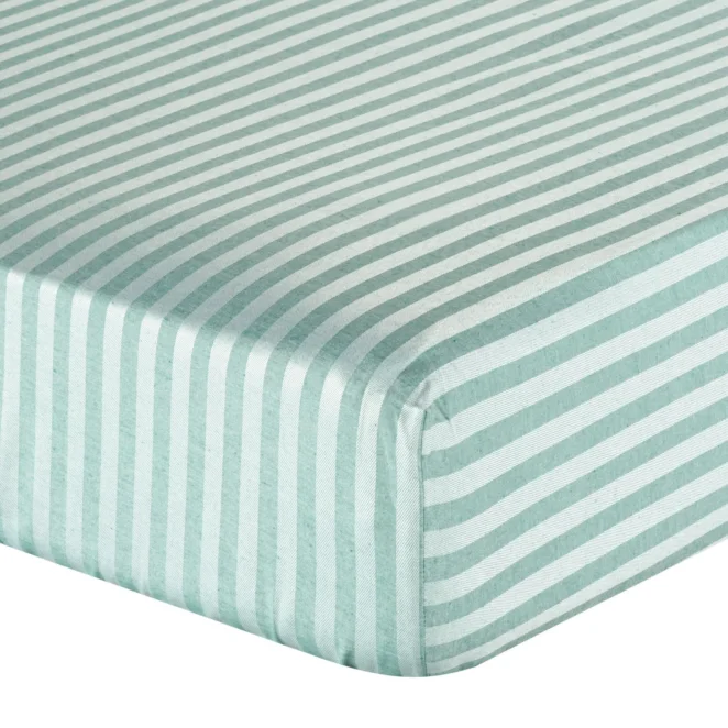 Prześcieradło z gumką 180x200 cm z bawełny kolor miętowy ,wzór w pasy 125 g/m2 Eurofirany