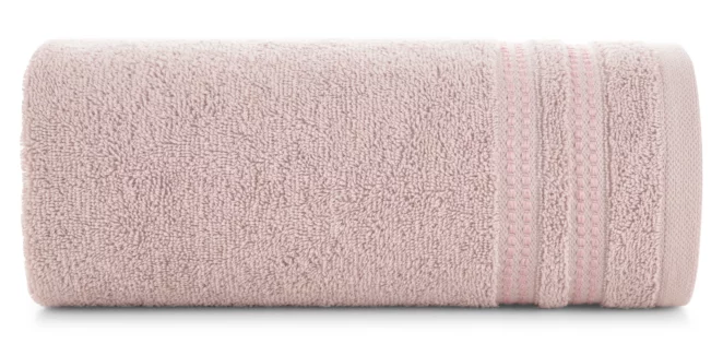 Ręcznik kąpielowy 50x90 cm bawełniany kolor pudrowy róż z subtelną bordiurą w paseczki 500 g/m2 ALLY Eurofirany