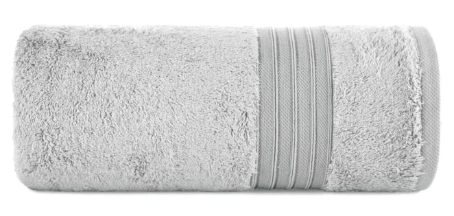 Ręcznik kąpielowy 50x90 cm bawełniany kolor srebrny zdobiony bordiura w paski 550 g/m2 AURA Eurofirany