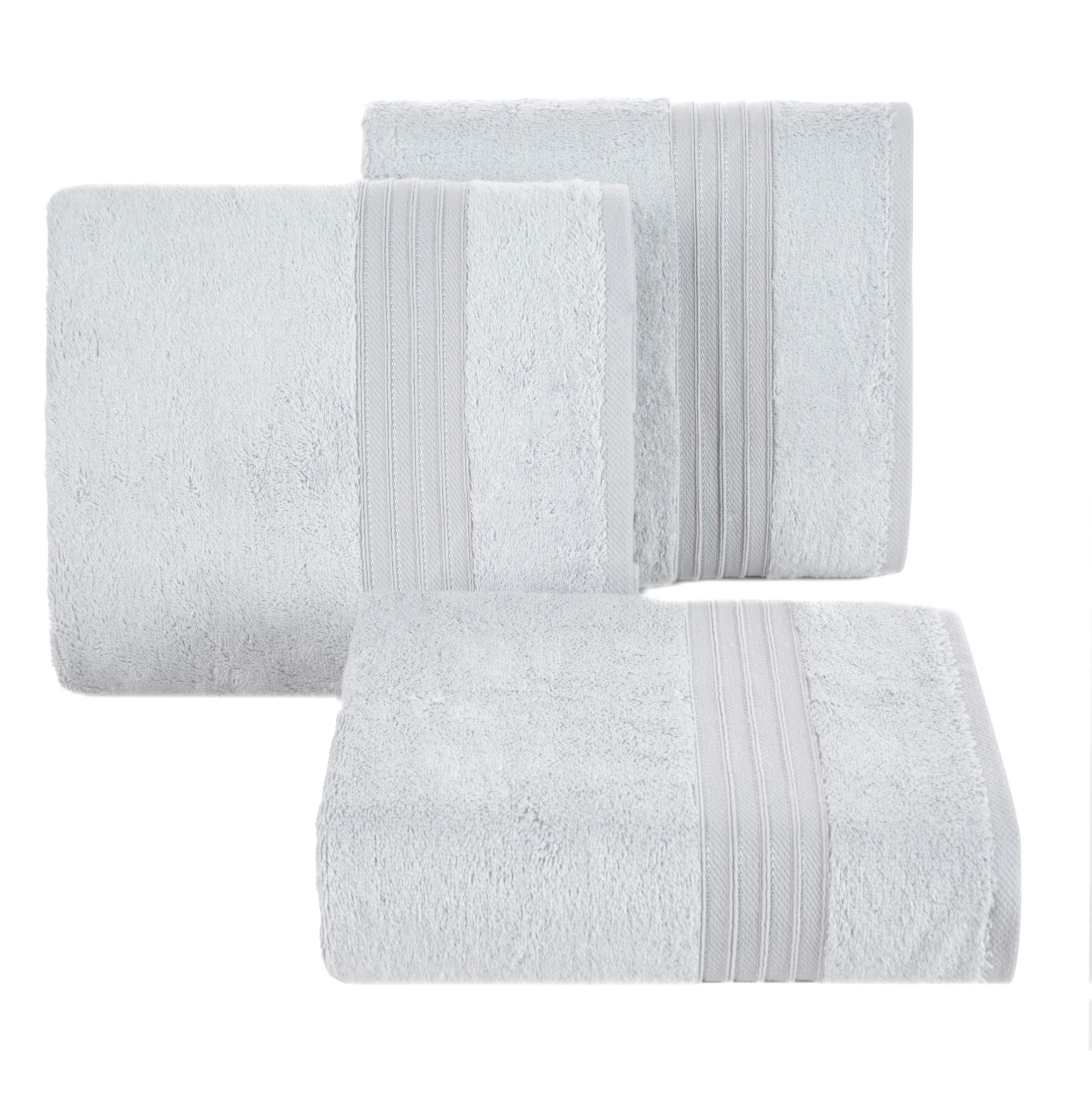 Ręcznik kąpielowy 50x90 cm bawełniany kolor srebrny zdobiony bordiura w paski 550 g/m2 AURA Eurofirany
