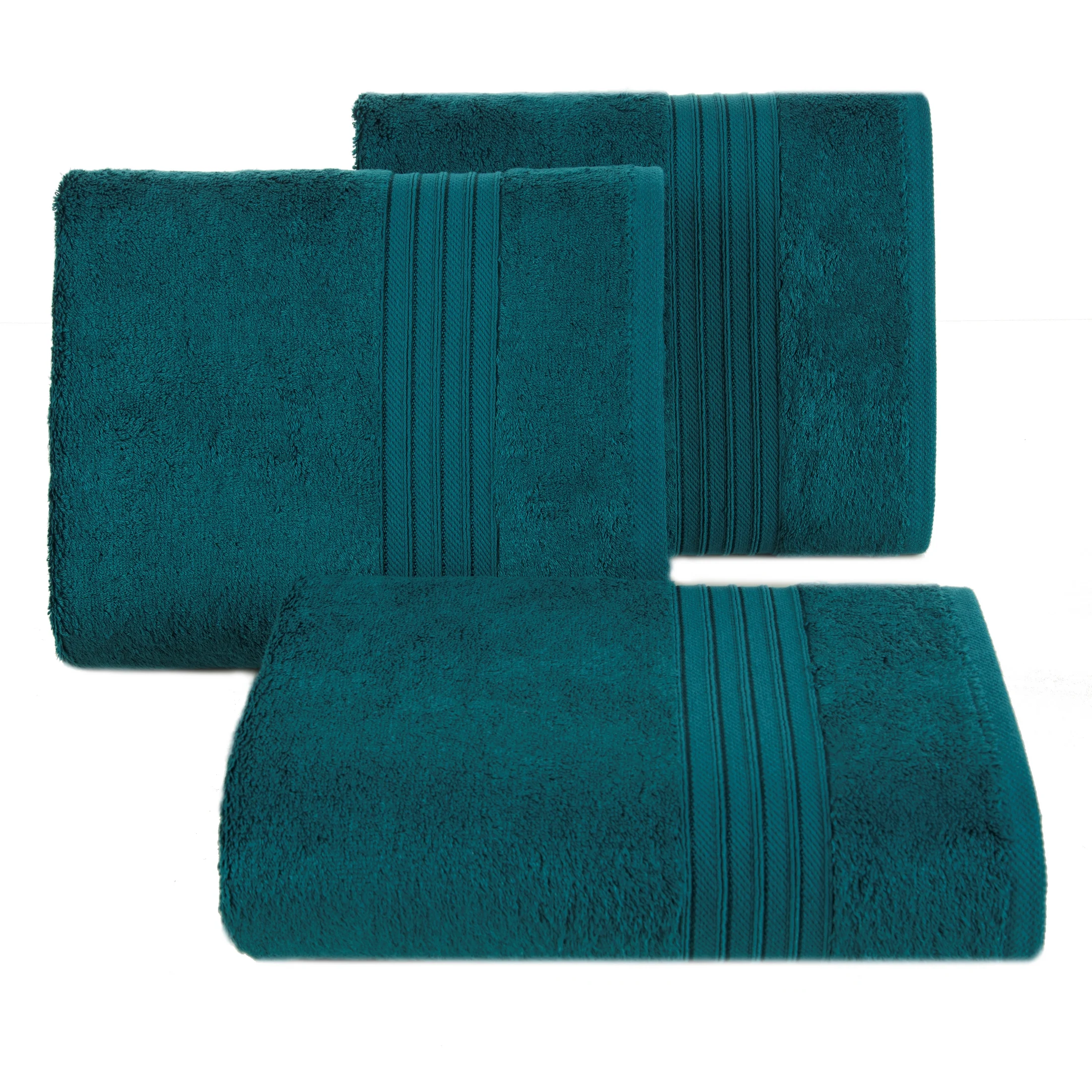 Ręcznik do rąk 30x50 cm bawełniany kolor ciemnoturkusowy zdobiony bordiura w paski 550 g/m2 AURA Eurofirany