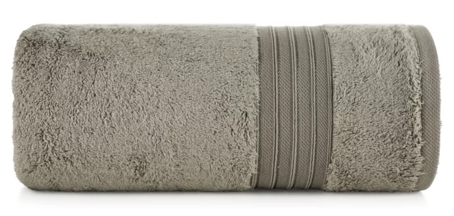 Ręcznik kąpielowy 50x90 cm bawełniany kolor beżowy zdobiony bordiura w paski 550 g/m2 AURA Eurofirany