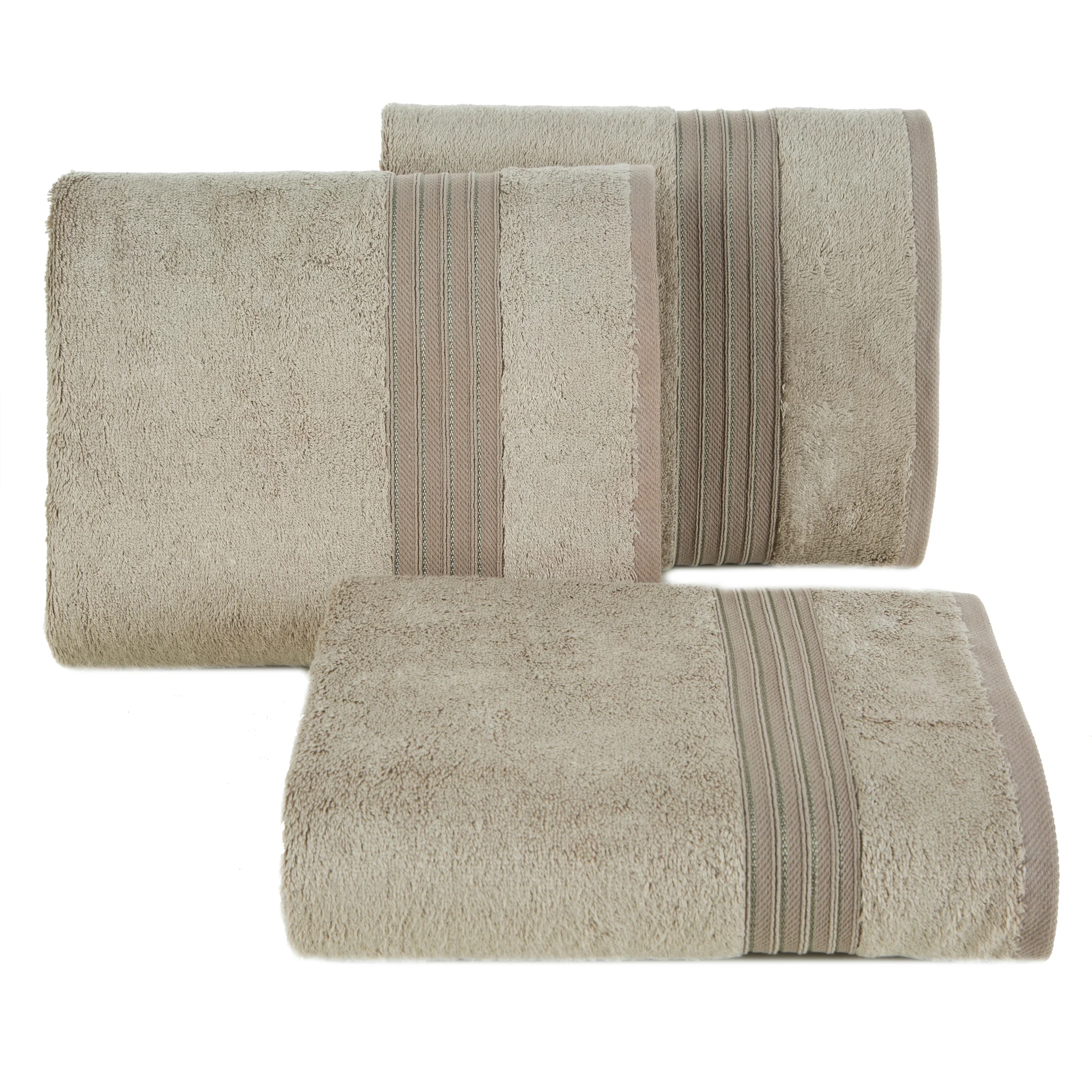 Ręcznik kąpielowy 50x90 cm bawełniany kolor beżowy zdobiony bordiura w paski 550 g/m2 AURA Eurofirany
