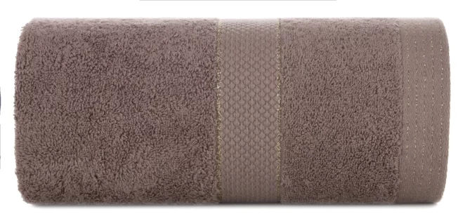 Ręcznik kąpielowy 70x140 cm bawełniany kolor jasnobrązowy z bordiurą w paseczki 500 g/m2 BARI Eurofirany