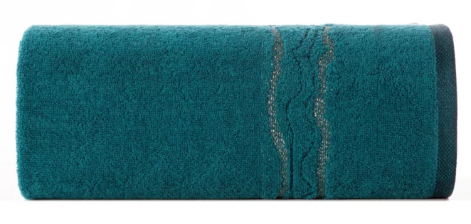 Ręcznik do rąk 30x50 cm bawełniany kolor ciemnoturkusowy zdobiony bordiurą z błyszczącym wzorem 500 g/m2 KARIN Eurofirany