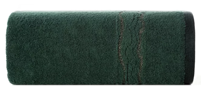 Ręcznik kąpielowy 50x90 cm bawełniany kolor ciemnozielony zdobiony bordiurą z błyszczącym wzorem 500 g/m2 KARIN Eurofirany