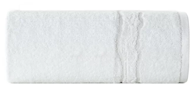 Ręcznik kąpielowy 50x90 cm bawełniany kolor biały zdobiony bordiurą z błyszczącym wzorem 500 g/m2 KARIN Eurofirany