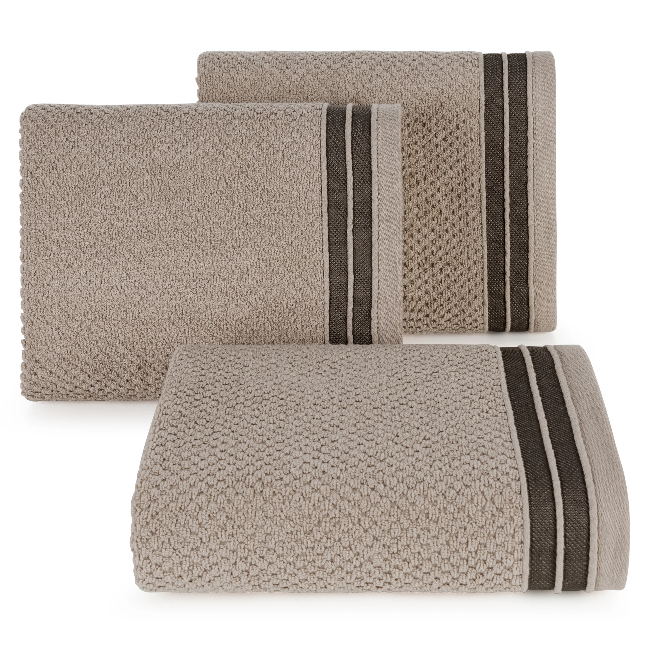 Ręcznik do rąk 30x50 cm bawełniany kolor beżowy w pasy 500 g/m2 MADLEN Eurofirany