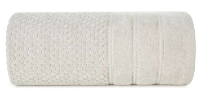 Ręcznik do rąk 30x50 cm bawełniany kolor beżowy z ozdobną bordiurą w paseczki 500 g/m2 ADORE Eurofirany