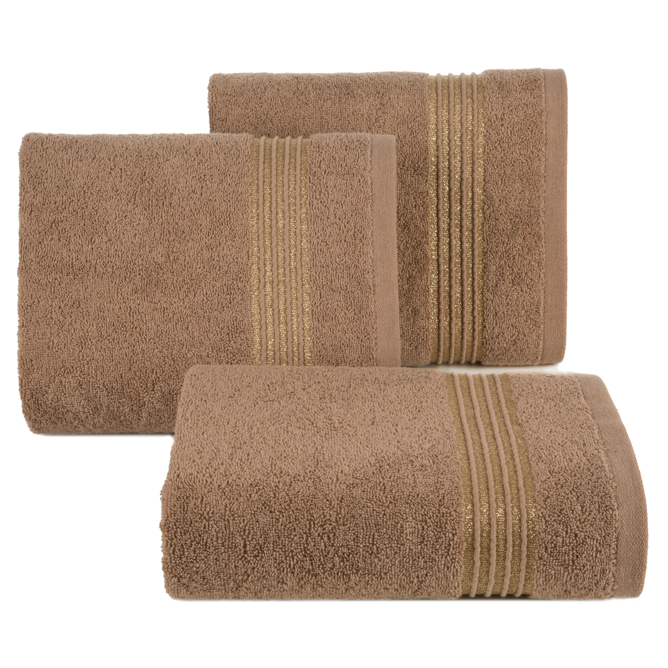 Ręcznik do rąk 30x50 cm bawełniany kolor brązowy zdobiony paseczkami 500 g/m2 LILA Eurofirany