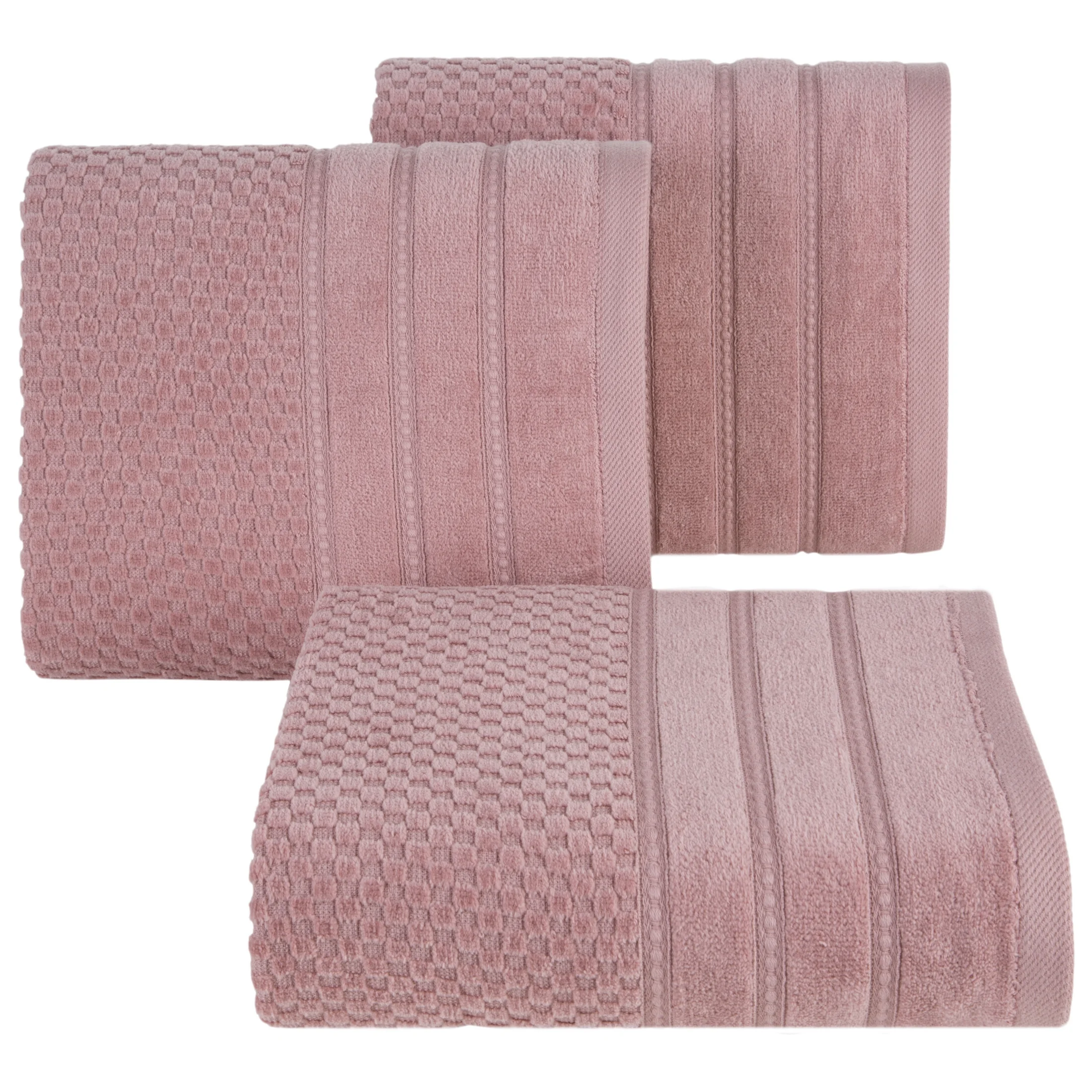 Ręcznik do rąk 30x50 cm bawełniany kolor ciemnoróżowy z ozdobną bordiurą w paseczki 500 g/m2 ADORE Eurofirany
