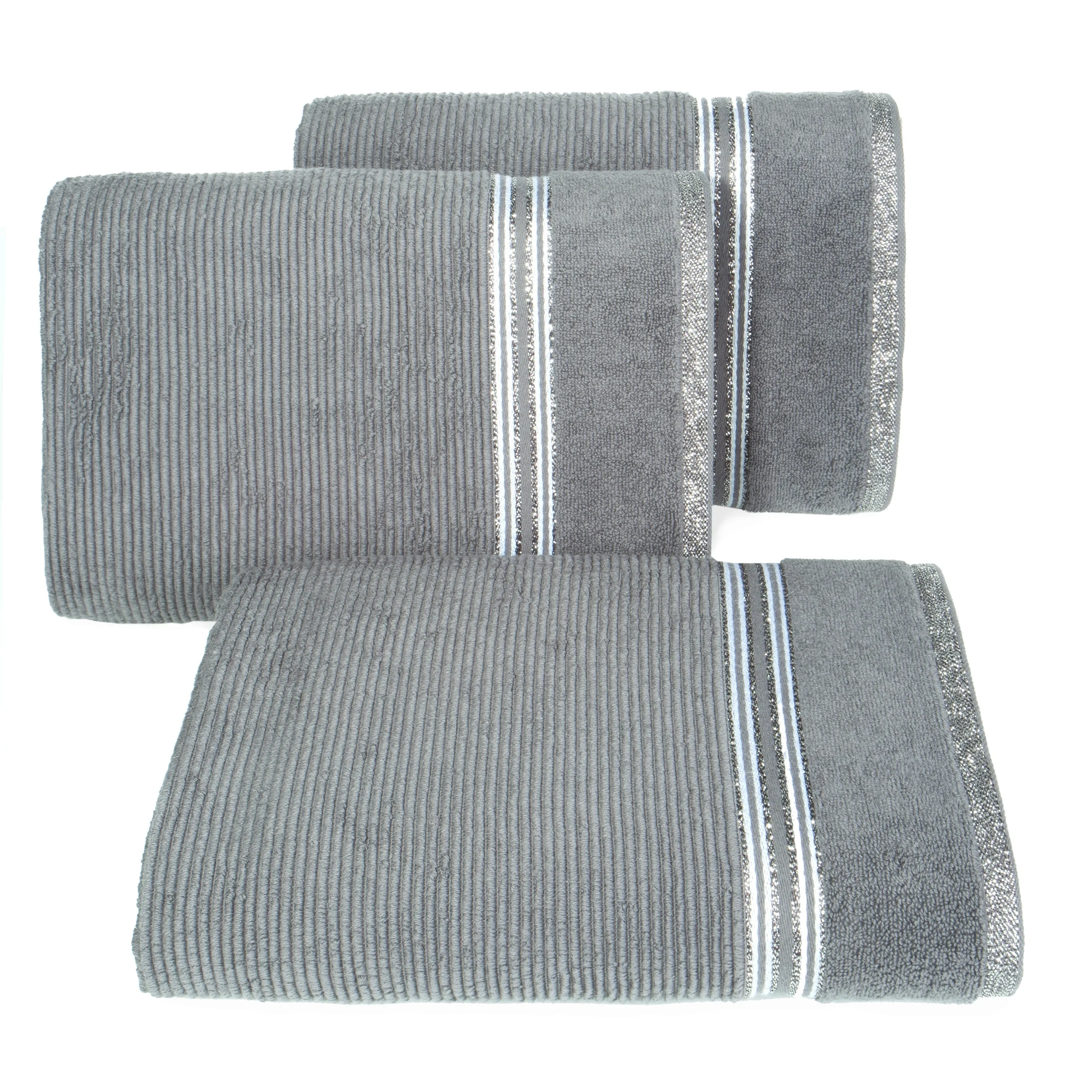 Ręcznik do rąk 30x50 cm bawełniany kolor srebrny z błyszczącą bordiurą 530 g/m2 FILON Eurofirany