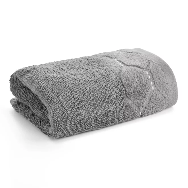 Ręcznik do rąk 30x50 cm bawełniany kolor stalowy z welwetową geometryczną bordiurą 550 g/m2 LUMIA Eurofirany