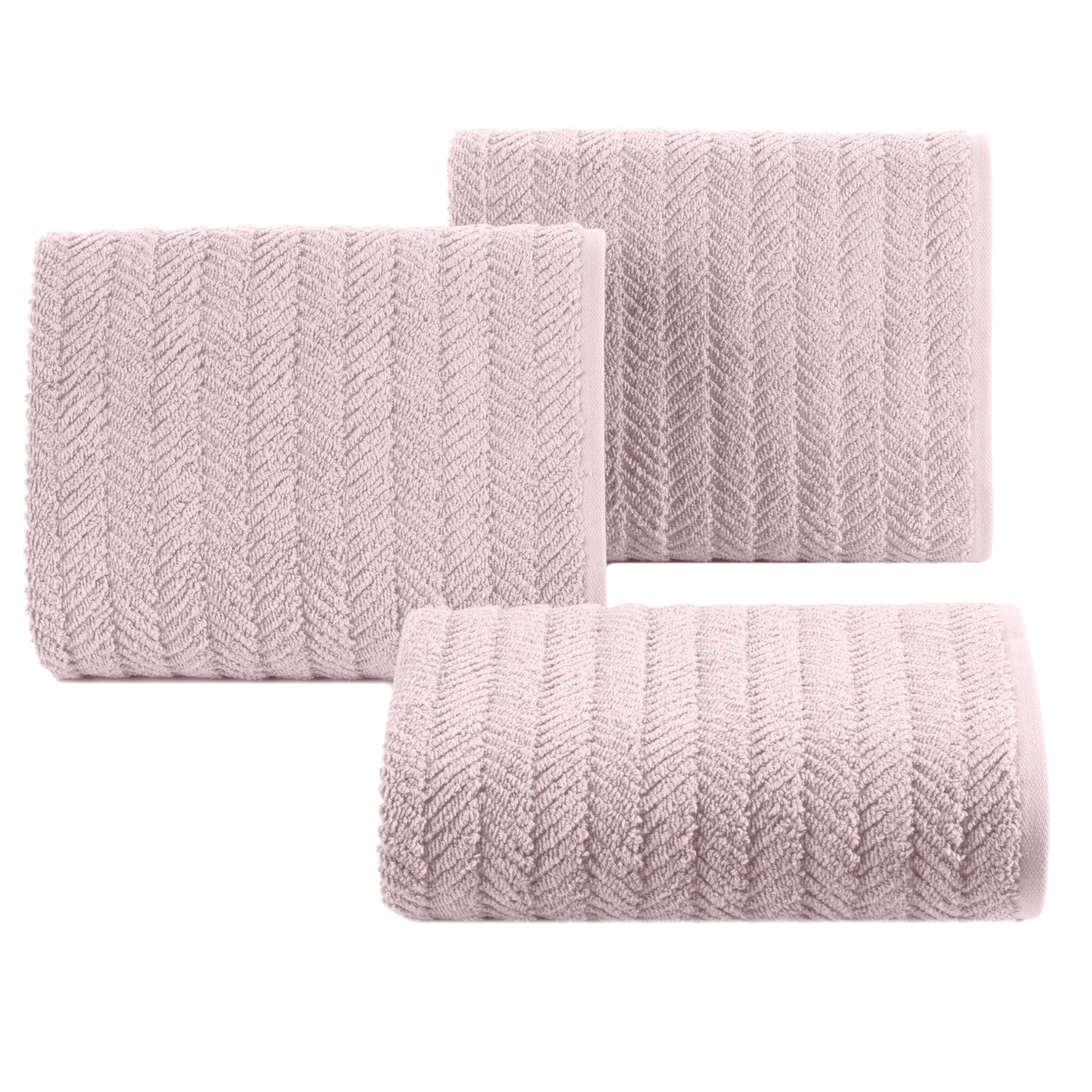 Ręcznik do rąk 30x50 cm bawełniany kolor pudrowy zdobiony wzorem jodełki 550 g/m2 ETNO Eurofirany