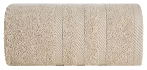 Ręcznik kąpielowy 100x150 cm bawełniany kolor beżowy z ozdobną bordiurą 500 g/m2 MILO Eurofirany