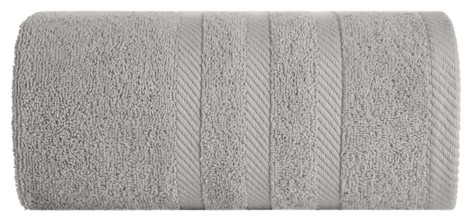 Ręcznik kąpielowy 100x150 cm bawełniany kolor srebrny z ozdobną bordiurą 500 g/m2 MILO Eurofirany
