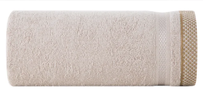 Ręcznik kąpielowy 50x90 cm bawełniany kolor beżowy z bordiurą w paski 500 g/m2 ABBIE Eurofirany