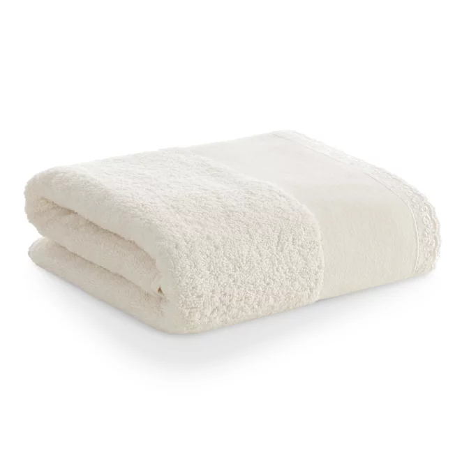 Ręcznik kąpielowy 50x90 cm bawełniany kolor kremowy z koronkową bordiurą 500 g/m2 EMI Eurofirany