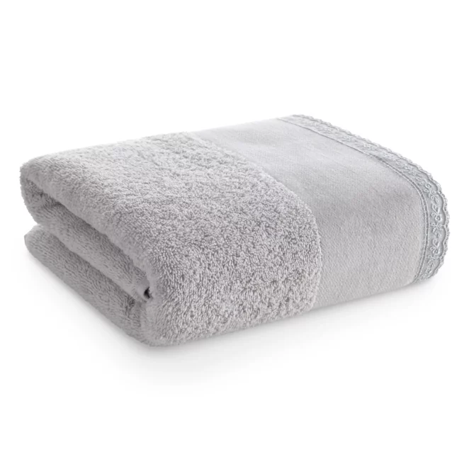Ręcznik kąpielowy 50x90 cm bawełniany kolor srebrny z koronkową bordiurą 500 g/m2 EMI Eurofirany