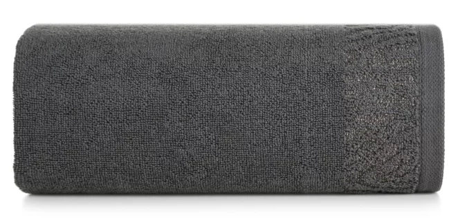 Ręcznik kąpielowy 50x90 cm bawełniany kolor stalowy z ozdobną błyszczącą bordiurą 500 g/m2 MARGO Eurofirany