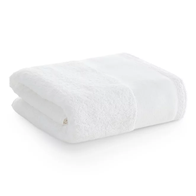 Ręcznik kąpielowy 70x140 cm bawełniany kolor biały z koronkową bordiurą 500 g/m2 EMI Eurofirany