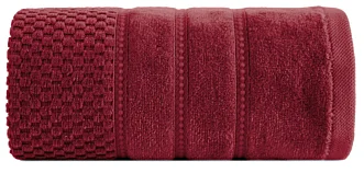 Ręcznik kąpielowy 70x140 cm bawełniany kolor czerwony z ozdobną bordiurą w paseczki 500 g/m2 ADORE Eurofirany