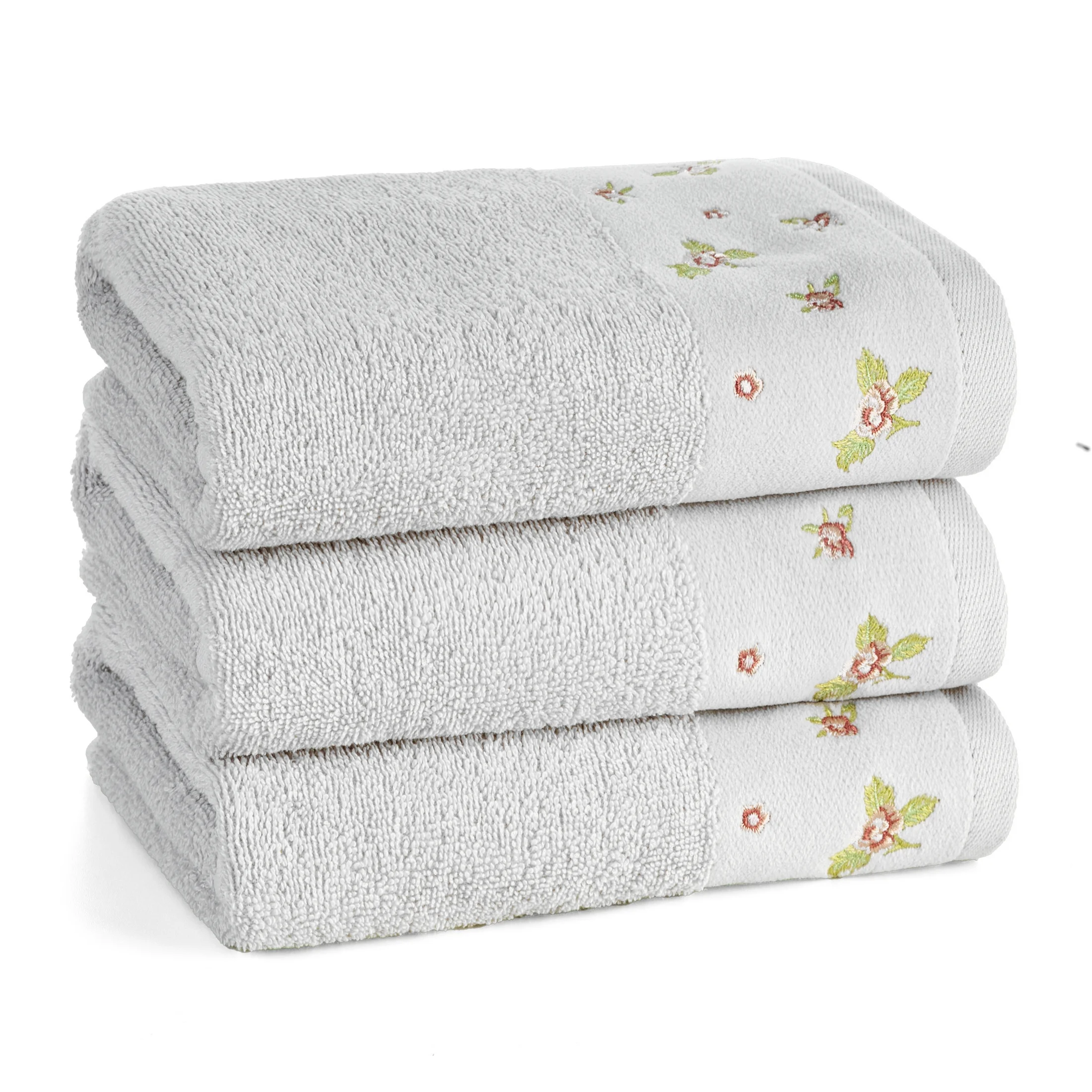 Ręcznik kąpielowy 70x140 cm bawełniany kolor srebrny zdobiony welurową bordiura i haftem DALIA Eurofirany