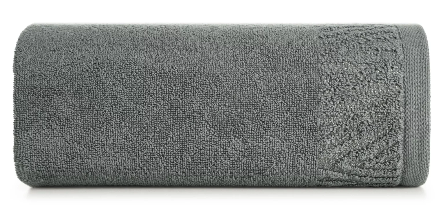 Ręcznik kąpielowy 70x140 cm bawełniany kolor szary z ozdobną błyszczącą bordiurą 500 g/m2 MARGO Eurofirany