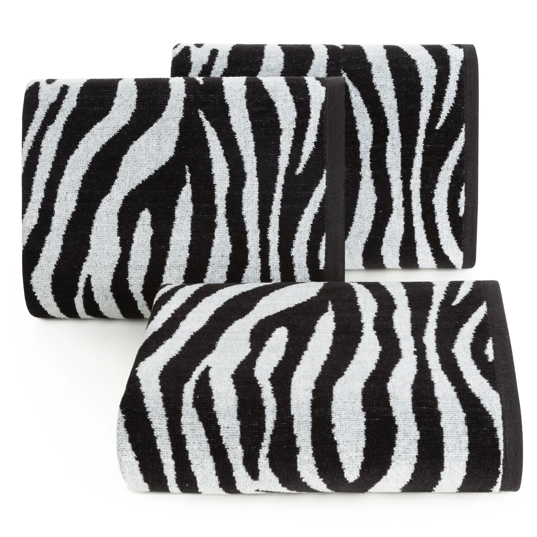 Ręcznik kąpielowy 70x140 cm bawełniany kolor biały ,czarny z wzorem pasków zebry 500 g/m2 ZEBRA Eurofirany