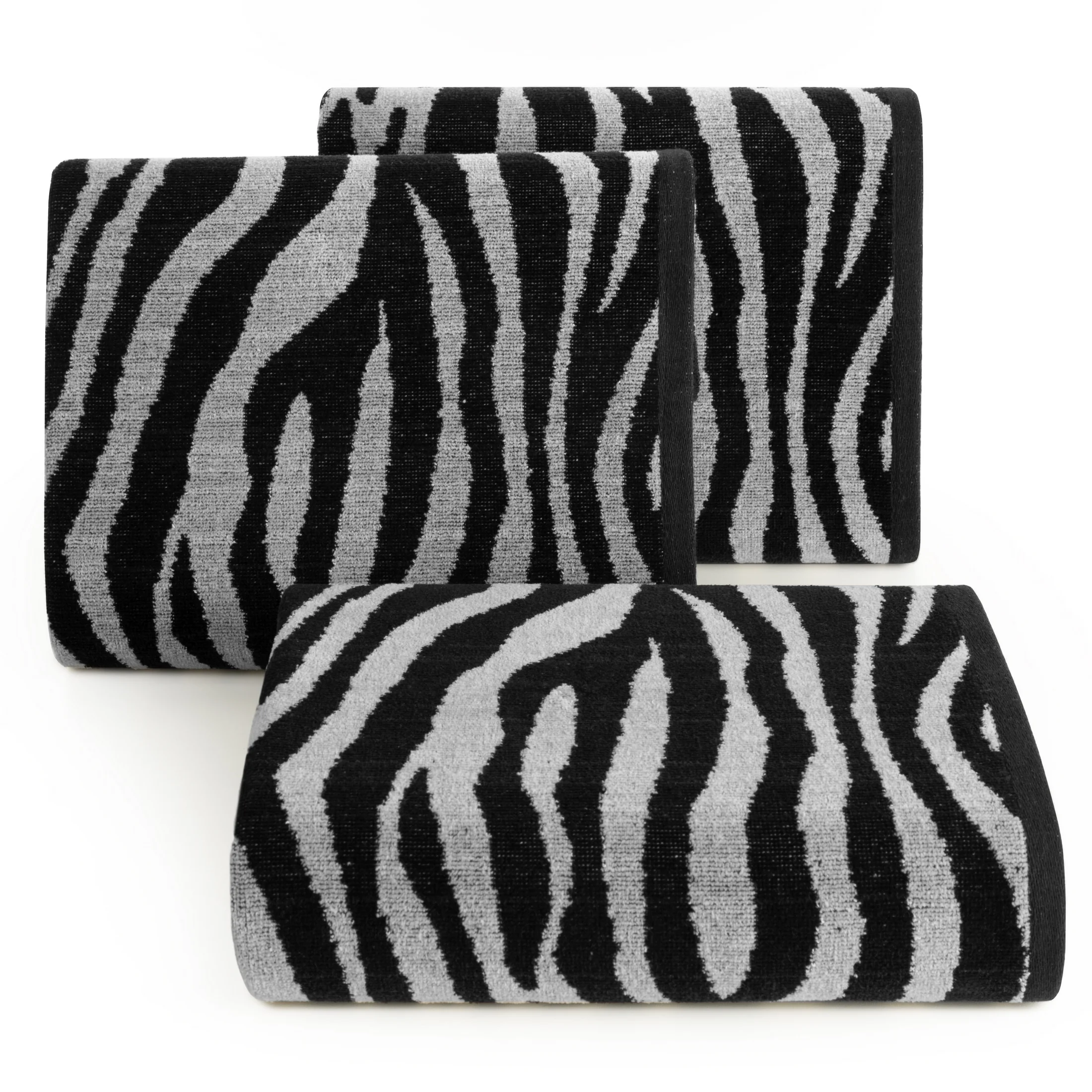 Ręcznik kąpielowy 50x90 cm bawełniany kolor czarny,stalowy z wzorem pasków zebry 500 g/m2 ZEBRA Eurofirany