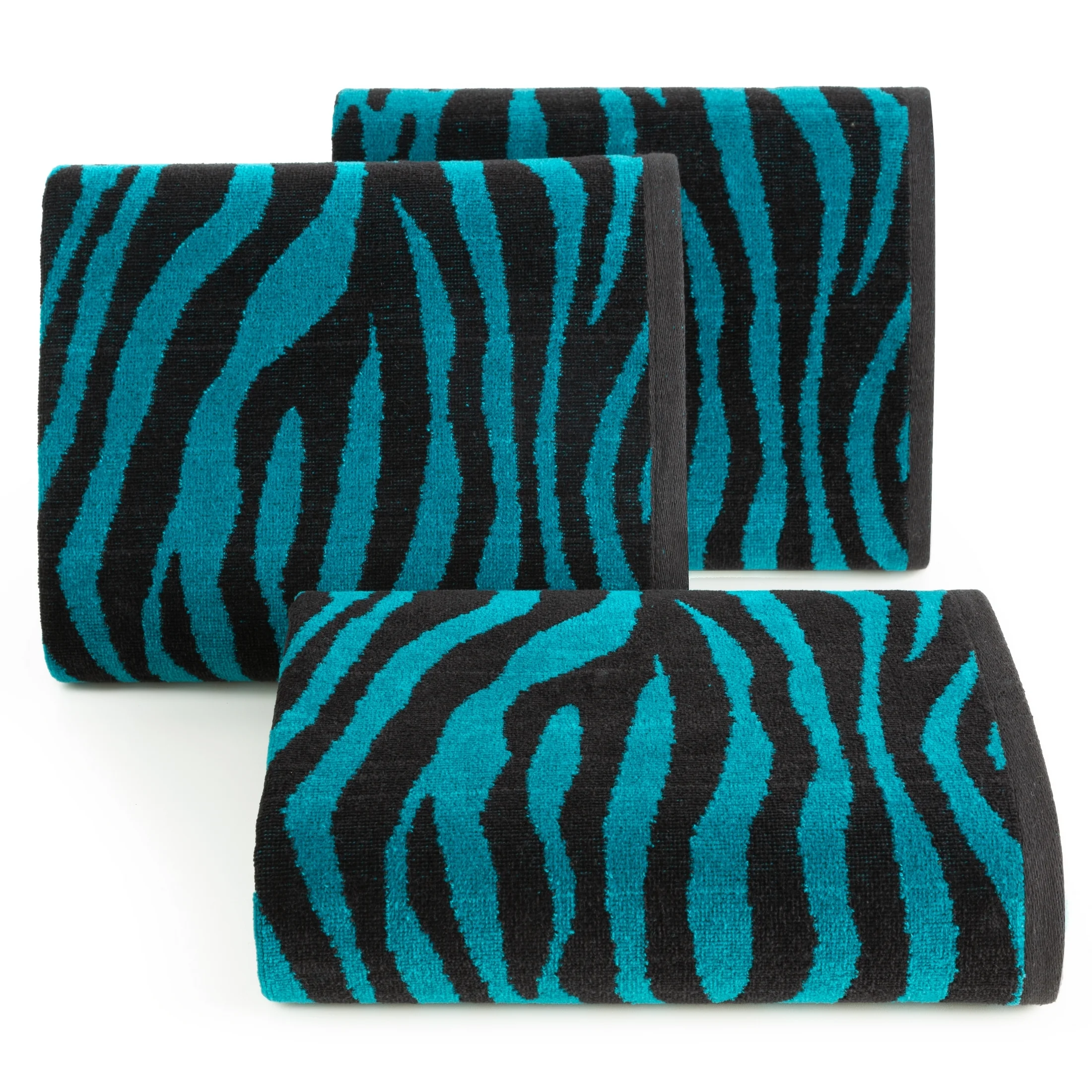 Ręcznik kąpielowy 50x90 cm bawełniany kolor czarny,turkusowy z wzorem pasków zebry 500 g/m2 ZEBRA Eurofirany